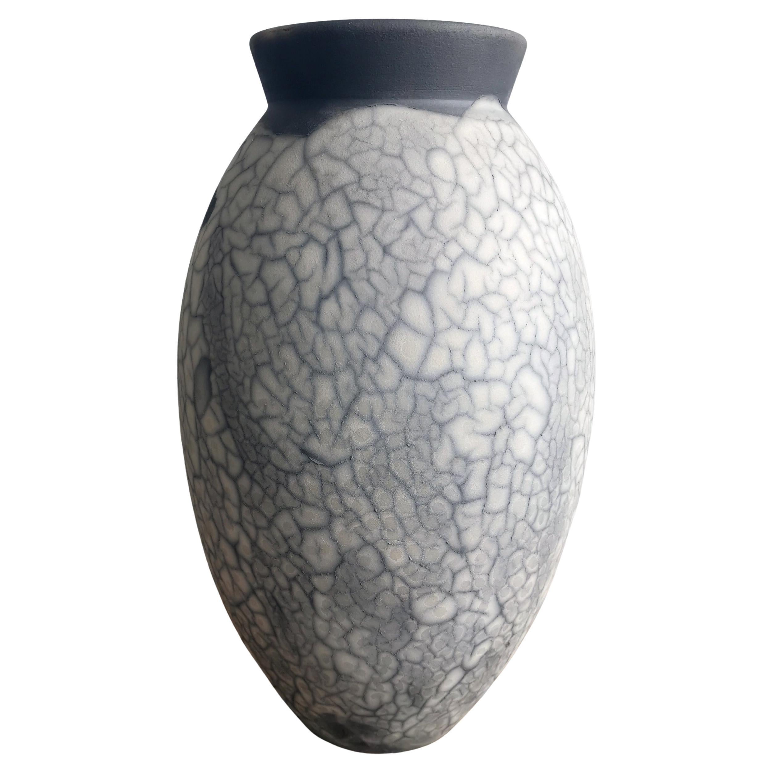 Pre-Order Raku 13.5in Large Oval Vase, Smoked Raku, Ceramic Pottery Decor