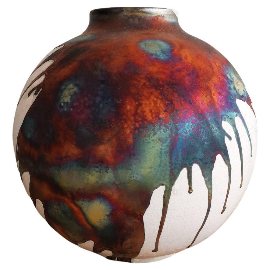 Pre-Order Raku Large 11" Globe Vase, Half Copper Matte, Ceramic Pottery Decor For Sale