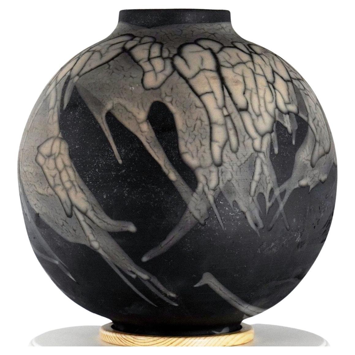 Pre-Order Raku Large 11" Globe Vase, Smoked Raku, Ceramic Pottery Decor For Sale