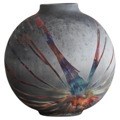 Pre-Order Raku Große 11 Zoll Kugelvase, Kohlenstoff-Kupfer, Keramik-Keramik-Dekor