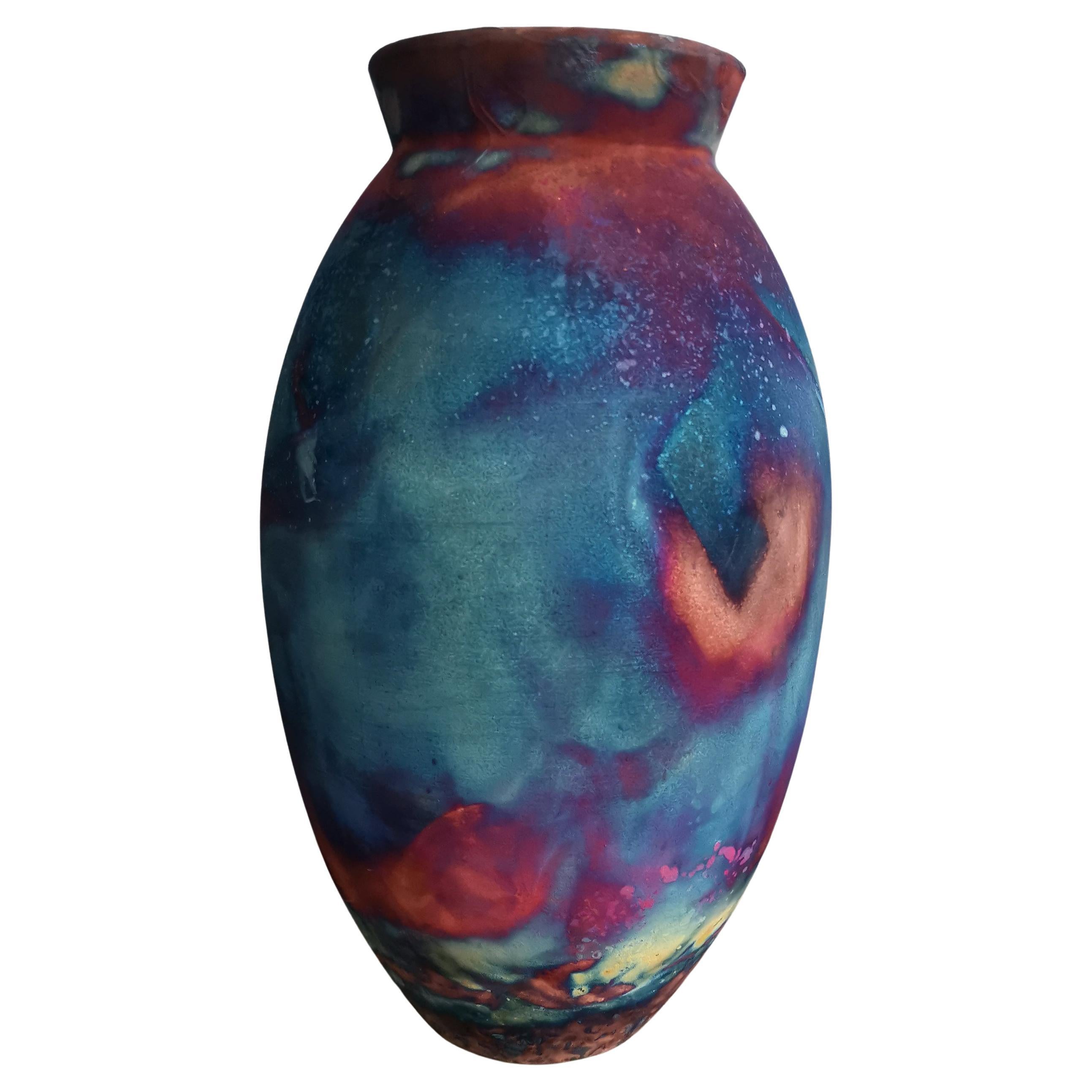 Pré-commande Raku Grand Vase Ovale de 13.5"" - Cuivre Mat - Décoration en céramique de poterie en vente
