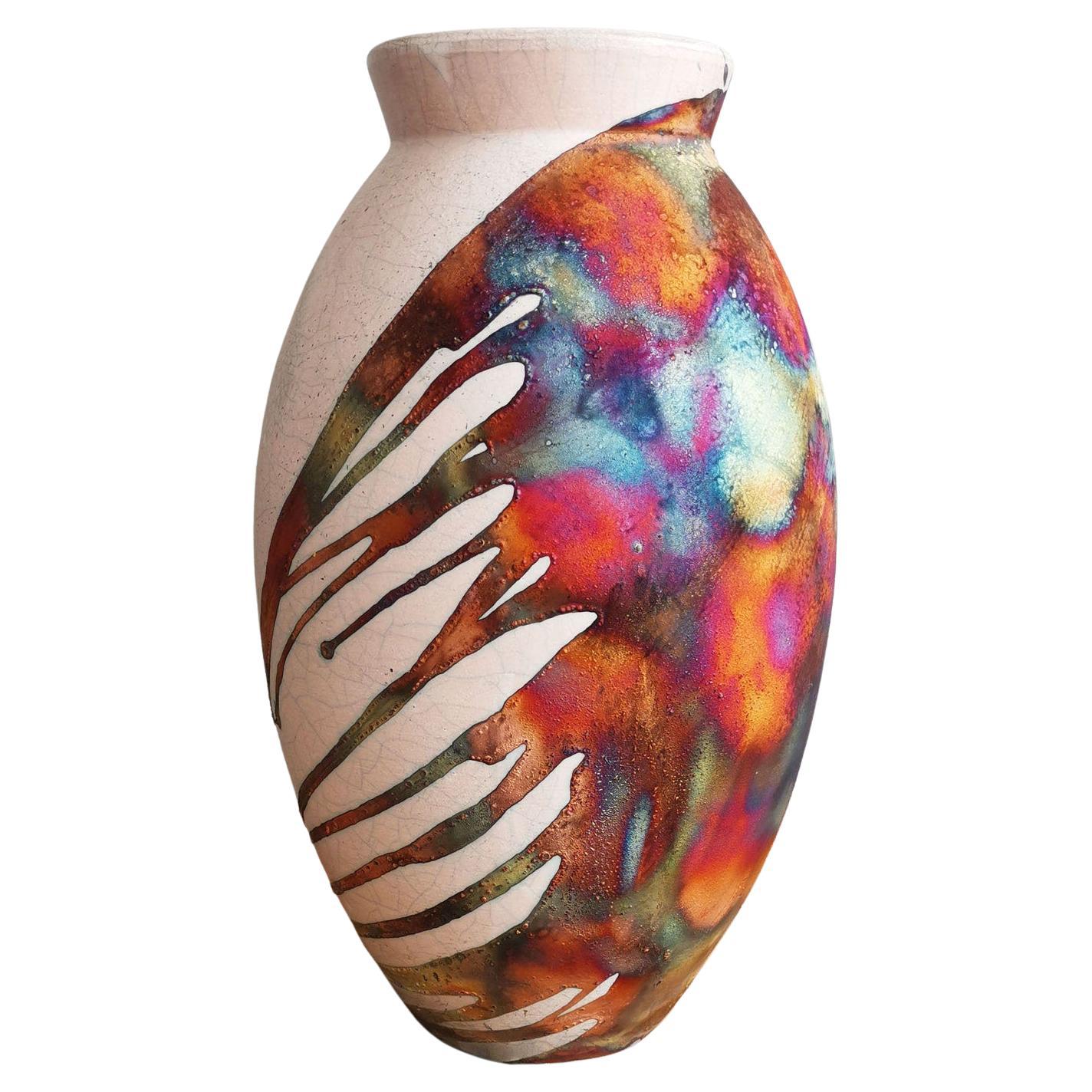 Pre-Order Raku Large Oval Vase, Half Copper Matte, Ceramic Pottery Decor For Sale