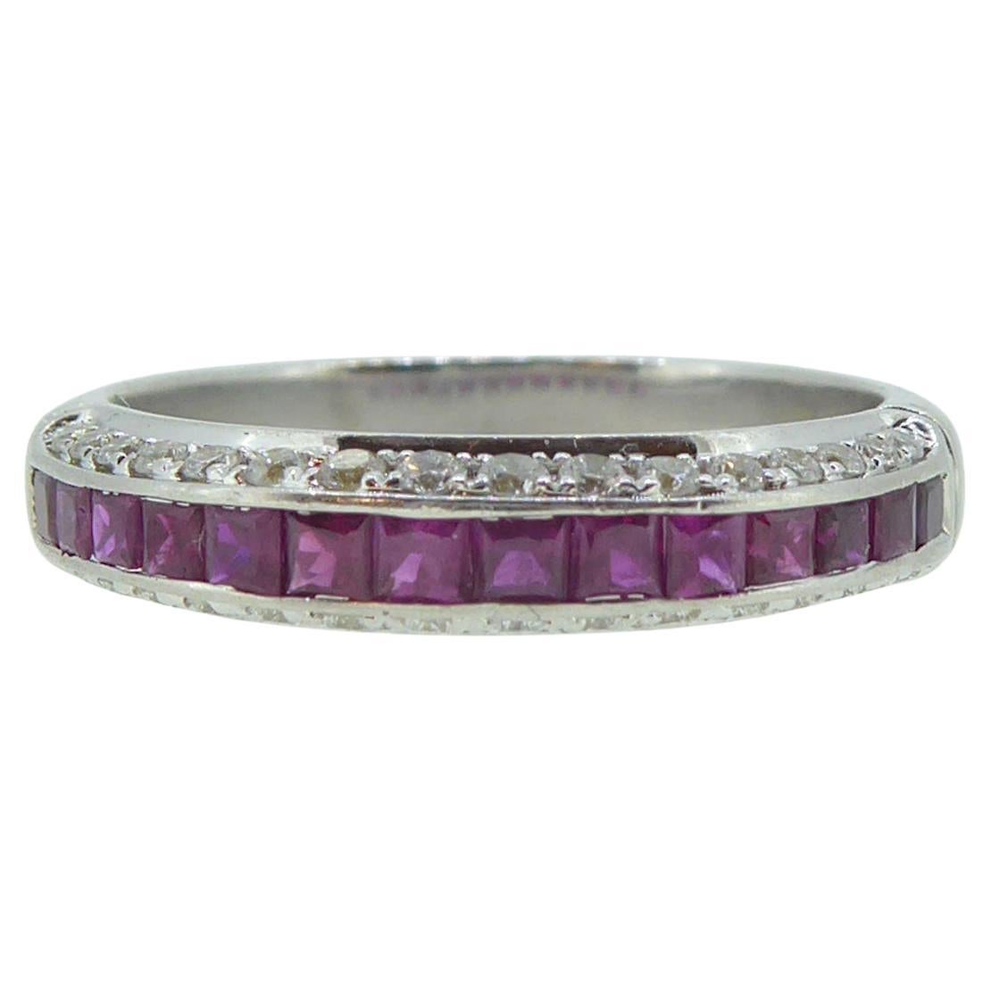 Pre-Owned 0.42ct Ruby & Diamond Eternity Ring, Channel Settings, 18ct White Gold