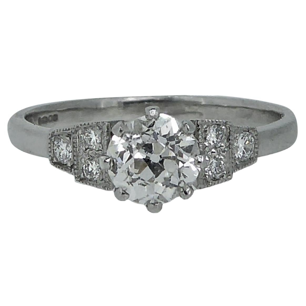 Pre-Owned 0.69 Carat Solitaire Diamond Ring with Diamond Side Stones, Platinum