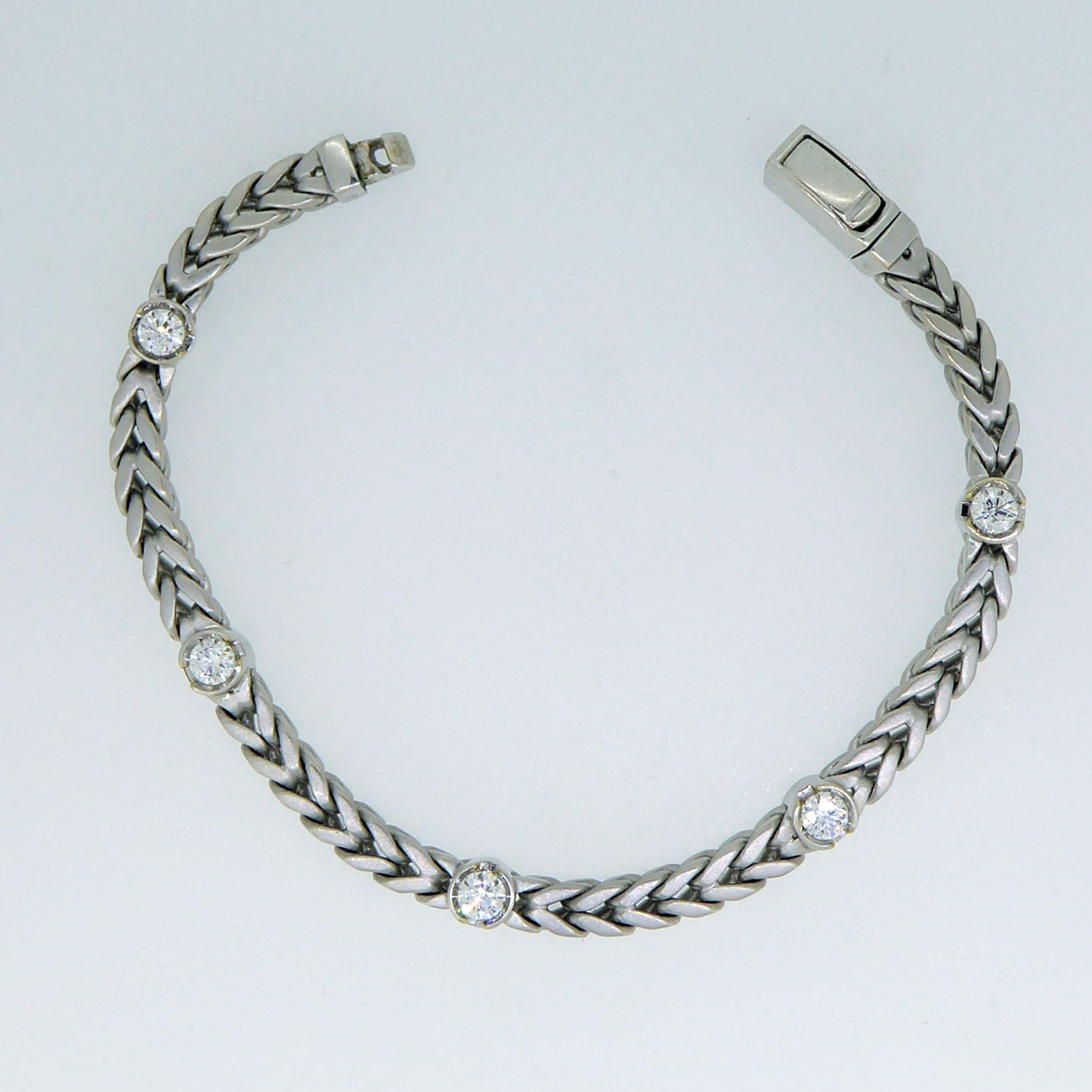 Round Cut Pre-Owned 1.25 Carat Diamond Line Bracelet, White Gold Franco Link