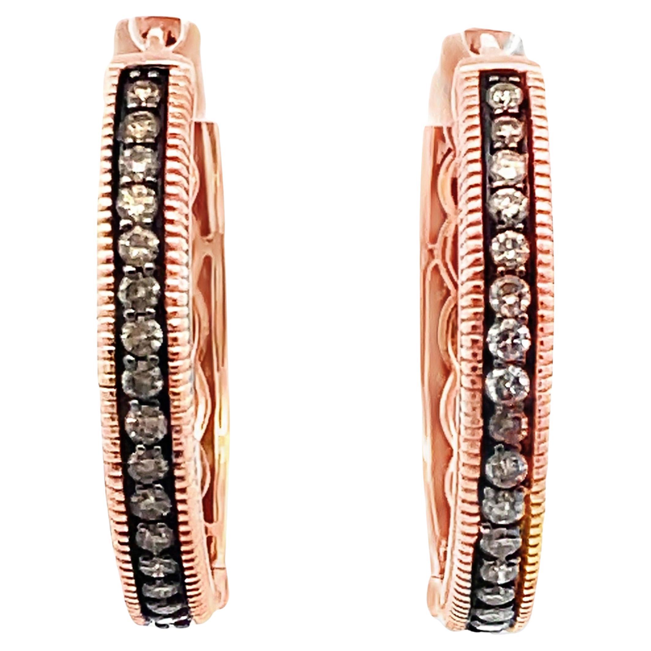 Pre-Owned 14K Rose Gold LeVian Diamond Hoop Earrings with Vanilla Diamonds