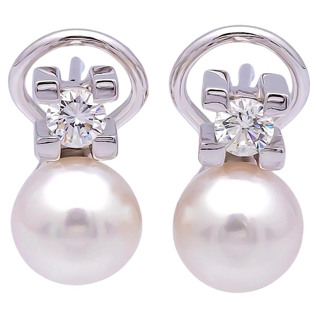 Pre-Owned 18K White Gold Akoya Cultured Pearl .40ct TW Diamond Earrings