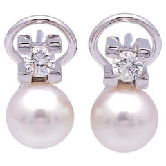 Boucles d'oreilles en or blanc 18K perles de culture Akoya .40ct TW diamant d'occasion