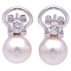 Pre-Owned 18K White Gold Akoya Cultured Pearl .40ct TW Diamond Earrings