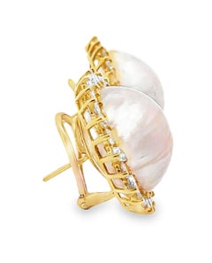 Pre-Owned 18K Yellow Gold Mabe Pearl & 3.50 Carat Diamond Earrings, Omega Backs