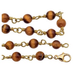 Pre-Owned 18K Yellow Gold Tiger Eye Bead Chain Necklace 31"Long