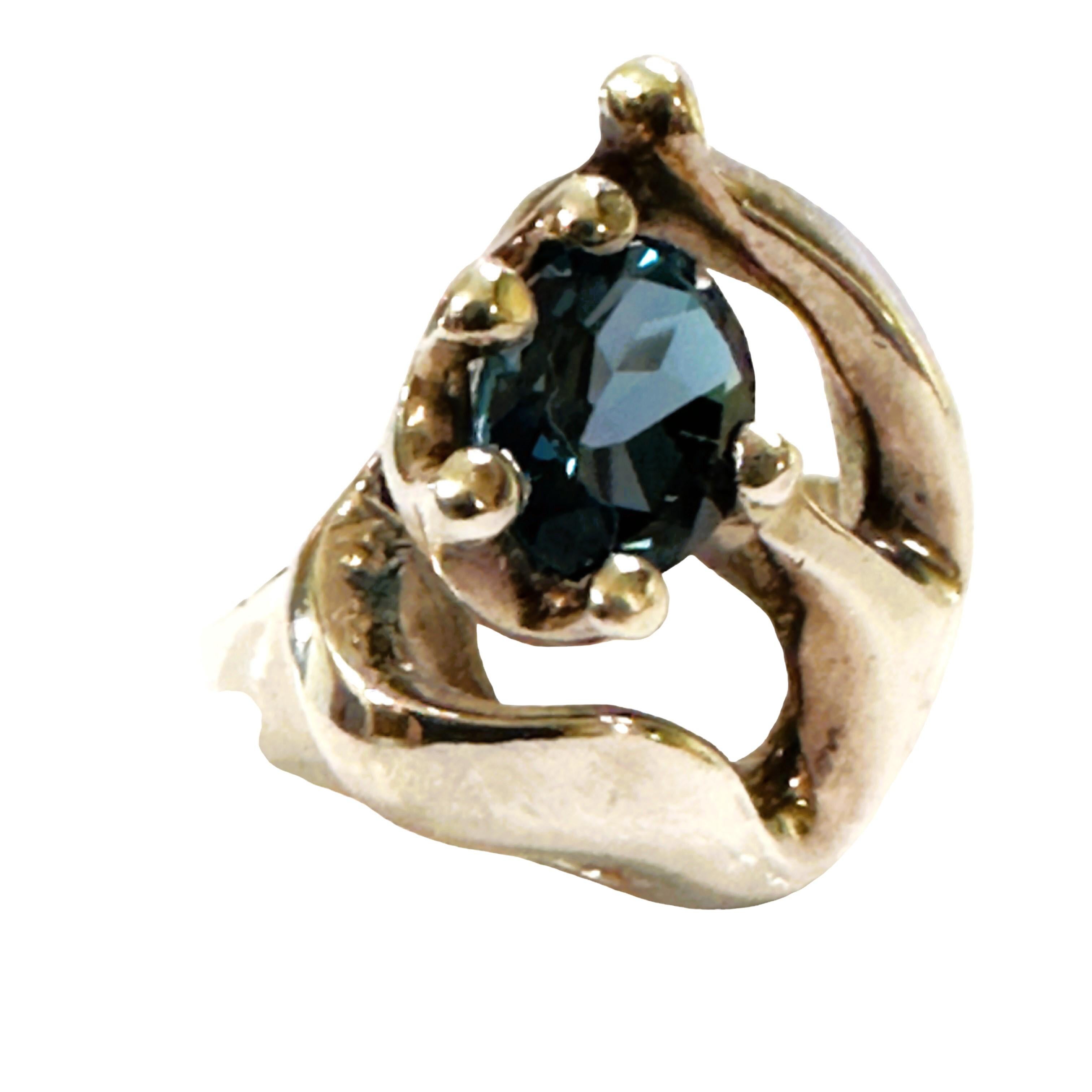 Art Deco Pre-Owned 2.54 Ct London Blue Topaz Modernist Brutalist Sterling Silver Ring For Sale