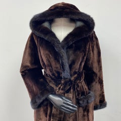 Pre-owned Alaskan Seal Fur Belted Coat with Mink Fur Trim and Hood (Size 8-S)