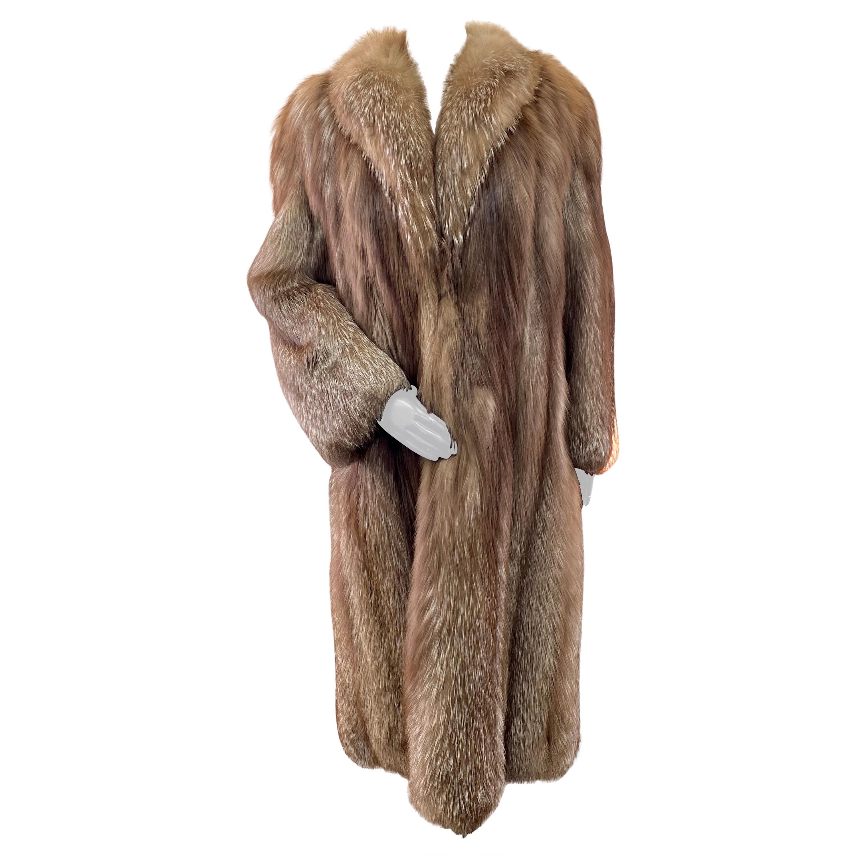Brown Dyed Silver Fox Fur Coat (Size 10-M)