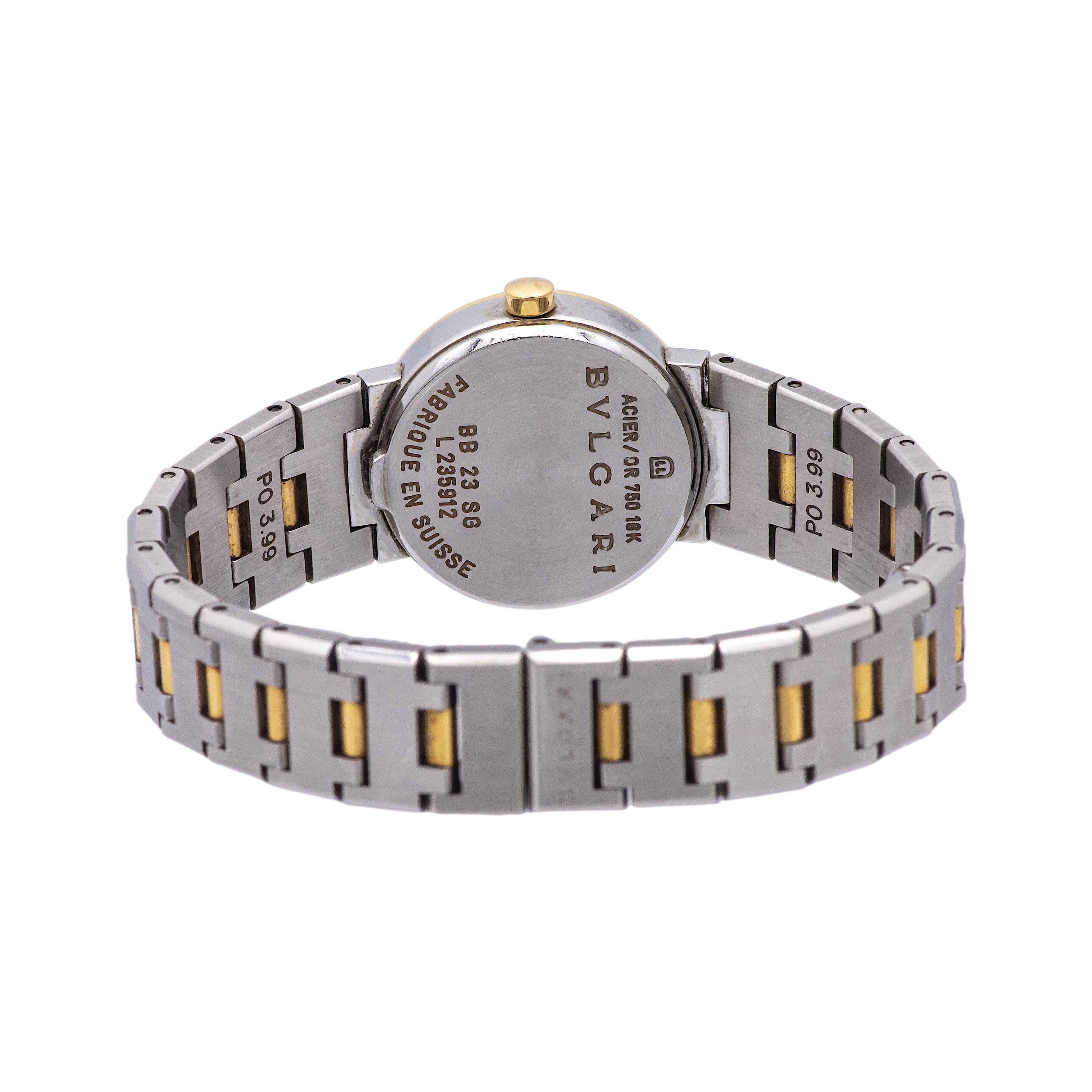 Pre-Owned BVLGARI BVLGARI 18K Yellow Gold Stainless Steel Ladies Watch BB23SG In Good Condition For Sale In New York, NY