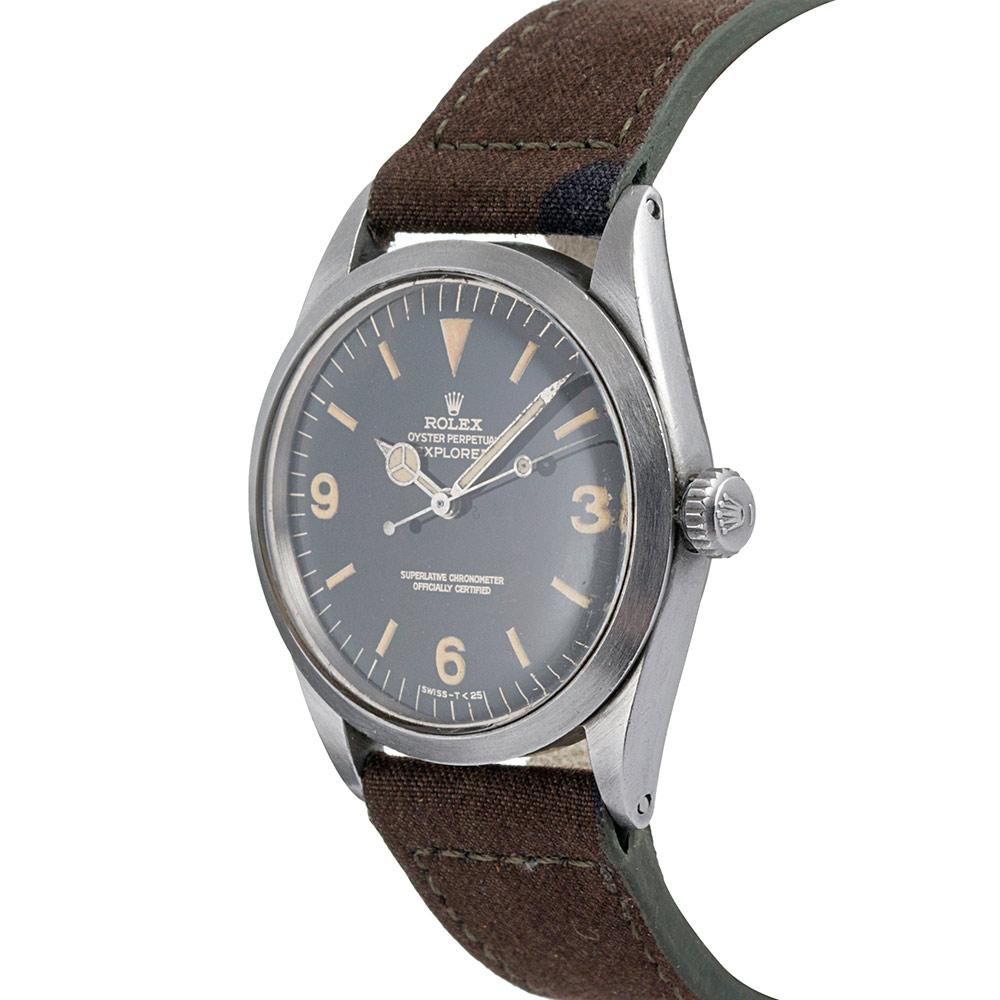 The history of this watch offers a unique opportunity for the Explorer collector. It was acquired from a US soldier who served in Vietnam. Look closely to notice the matte finish of the case. During the war, the original owner applied an