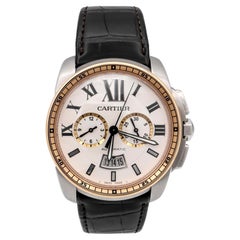 Montre Calibre de Cartier d'occasion en or rose 18 carats avec bracelet en alligator W7100043