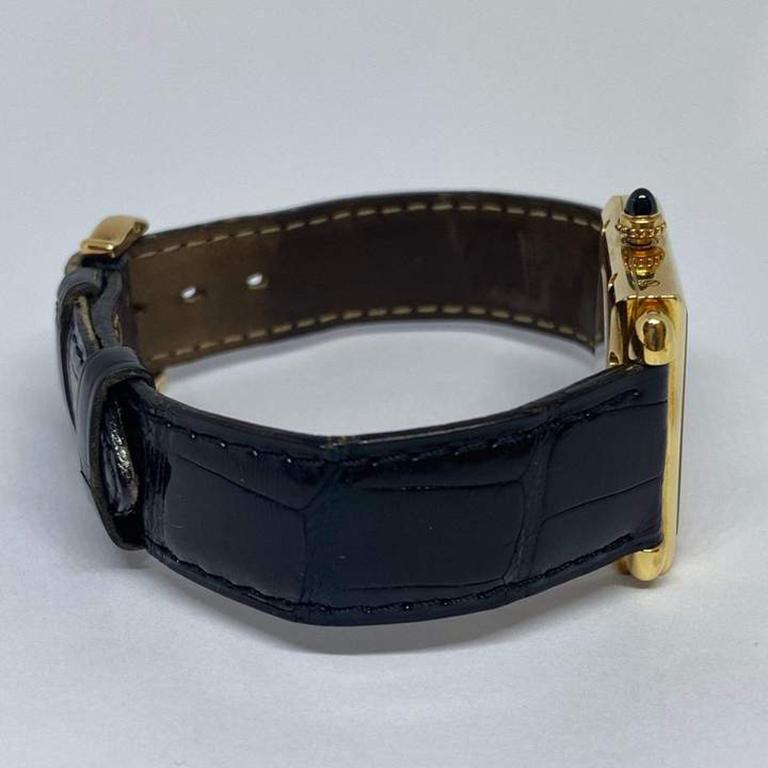 Pre-Owned Cartier Carree Obus Tank Guilloche Exhibition 18k Gelbes Uhrenarmband im Zustand „Hervorragend“ im Angebot in Carmel-by-the-Sea, CA