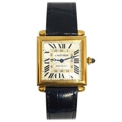 Pre-Owned Cartier Carree Obus Tank Guilloche Exhibition 18k Gelbes Uhrenarmband
