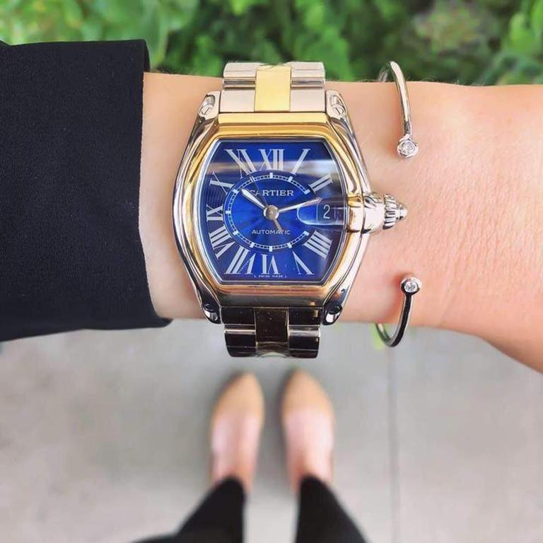 Pre-Owned Cartier Limited Edition Roadster Centennial Blue Dial Steel & 18k In Excellent Condition In Carmel-by-the-Sea, CA