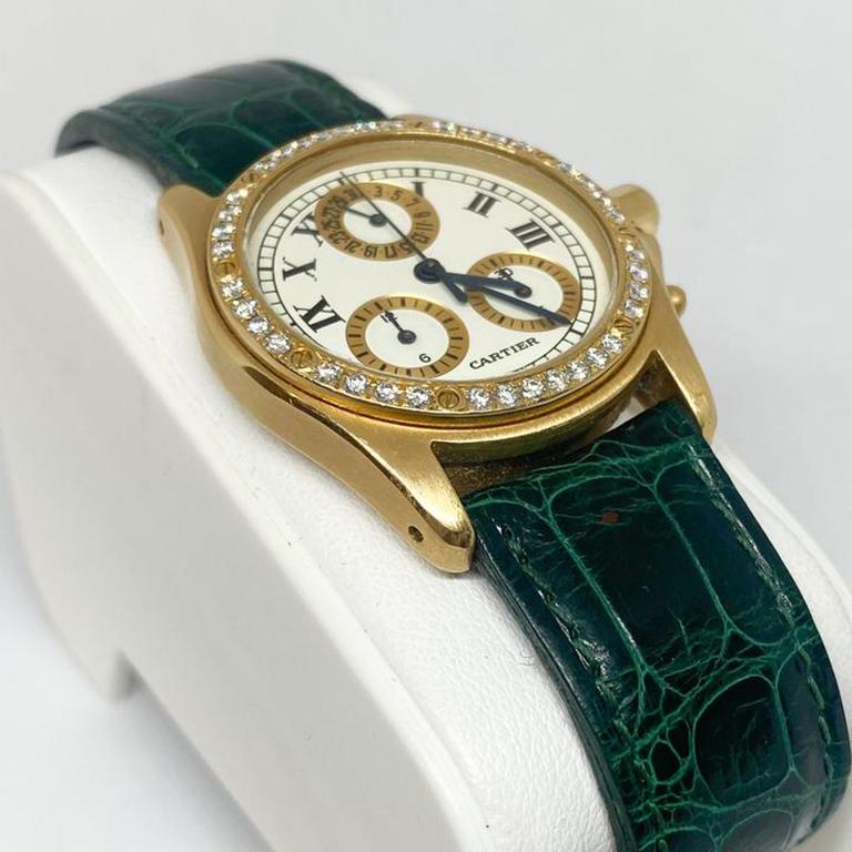 Pre-Owned Cartier Santos Ronde Chronoreflex Boutique Exclusive Diamond Watch

Reference no: 1530
Movement: quartz chronoreflex battery
Case material: solid 18k yellow gold
Condition: excellent pre-owned
Case measurements:  30mm (not including