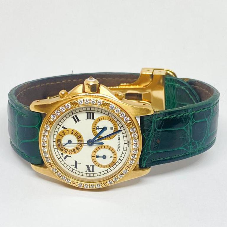 Round Cut Pre-Owned Cartier Santos Ronde Chronoreflex Boutique Exclusive Diamond Watch For Sale