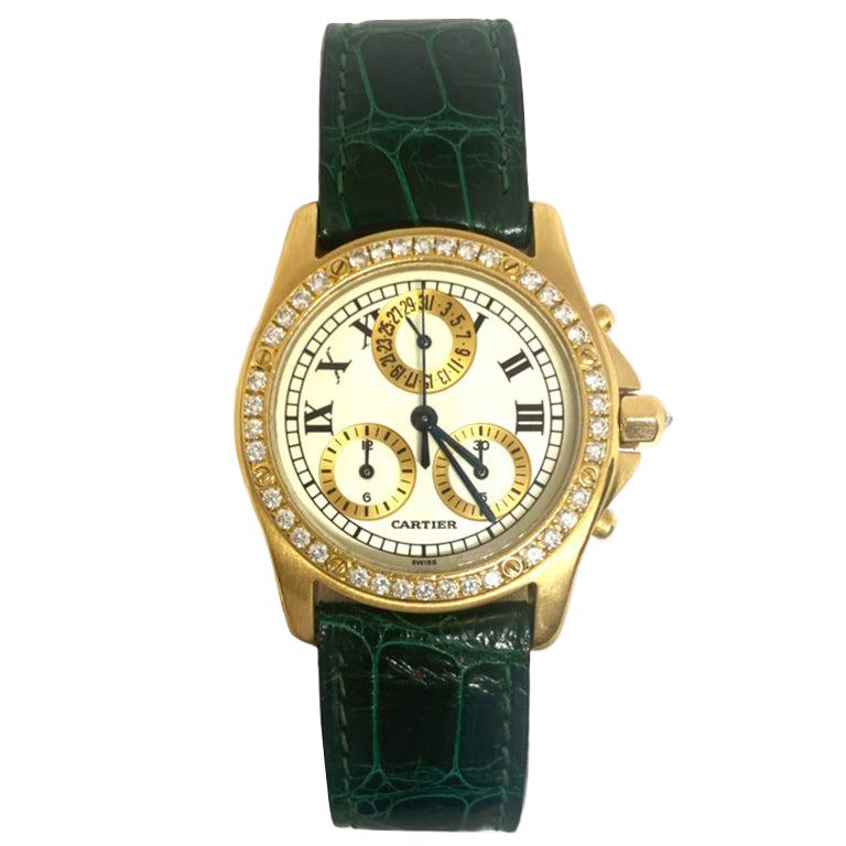 Montre Santos Ronde Chronoreflex Boutique Exclusive avec diamants d'occasion de Cartier en vente