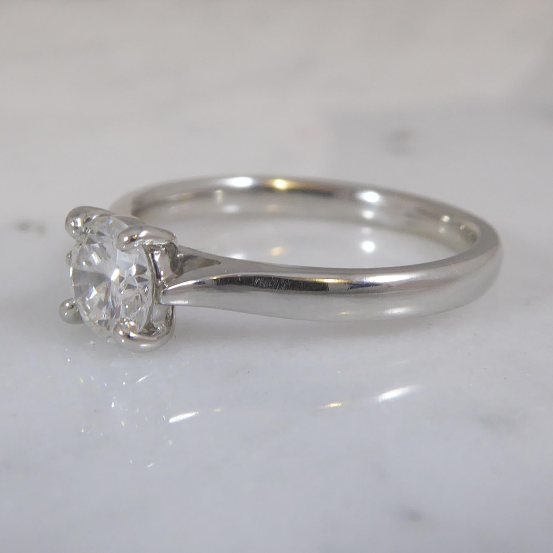 Modern Pre-Owned Diamond Solitaire Ring, with 0.52 Carat Diamond, Platinum Band