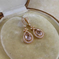 Pre-Owned Drop Earrings Set with Pear Shaped Morganite in Rose Gold