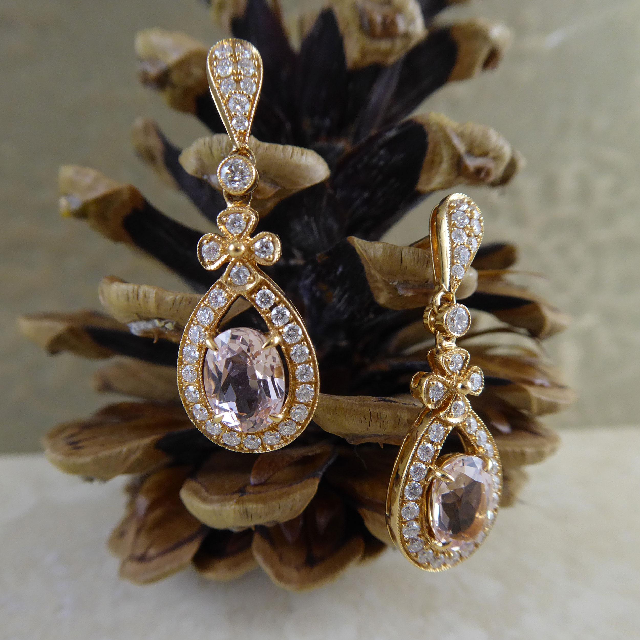 Pear Cut Pre-Owned Drop Earrings Set with Pear Shaped Morganite in Rose Gold For Sale