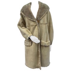 Fendi Fendissime - Manteau en fourrure de mouton beige italien, état neuf, taille 14 L