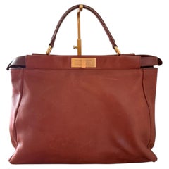 Pre-Owned Fendi Peekaboo Bag Large Cognac Leather Top Handle Bag with Gold-Tone