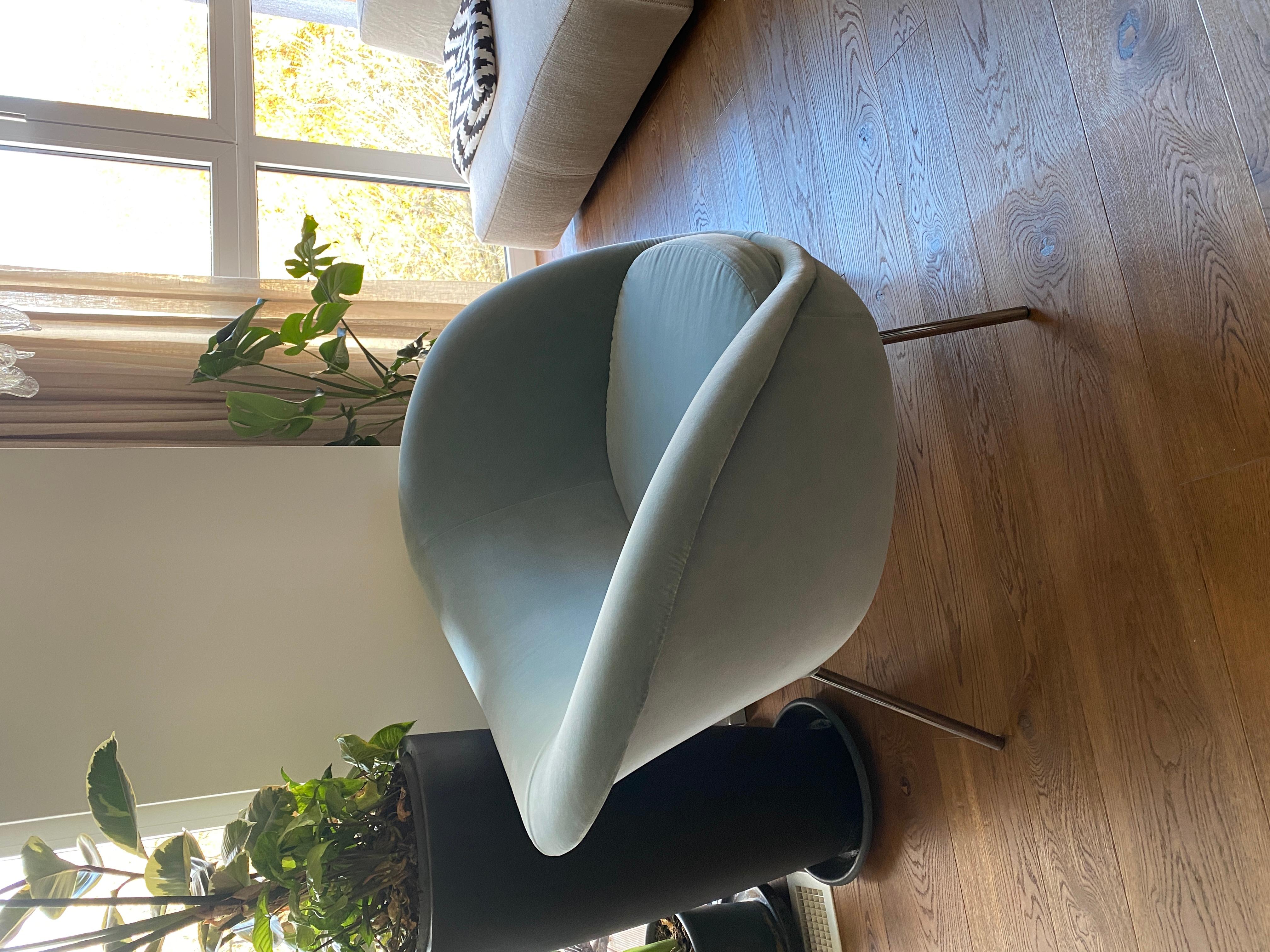 Fauteuil d'occasion Gio Ponti D.154.2 en tissu de daim bleu clair en vente 6