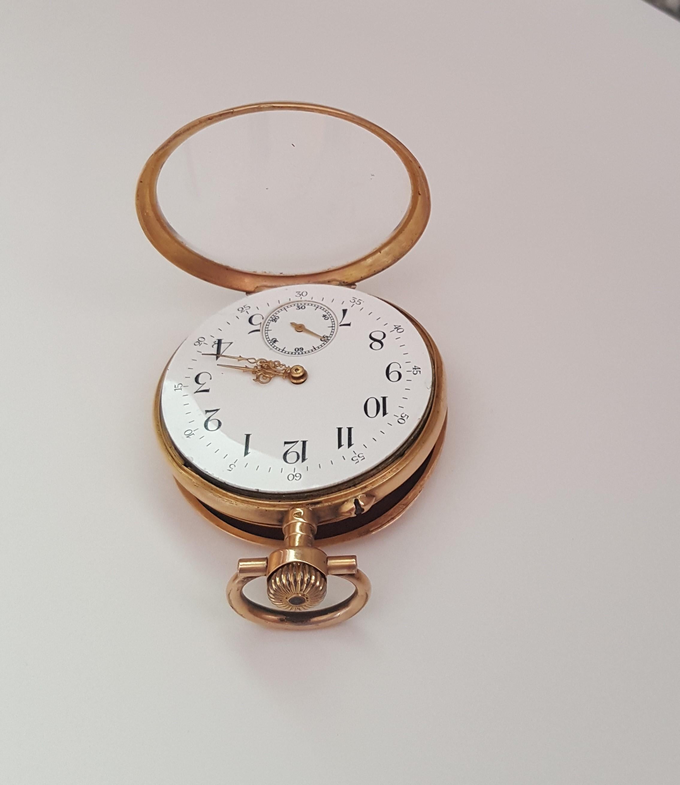 44mm 18kt Gold Yellow 19th Century Galonne Pocket Watch, Warranty, Serviced For Sale 2
