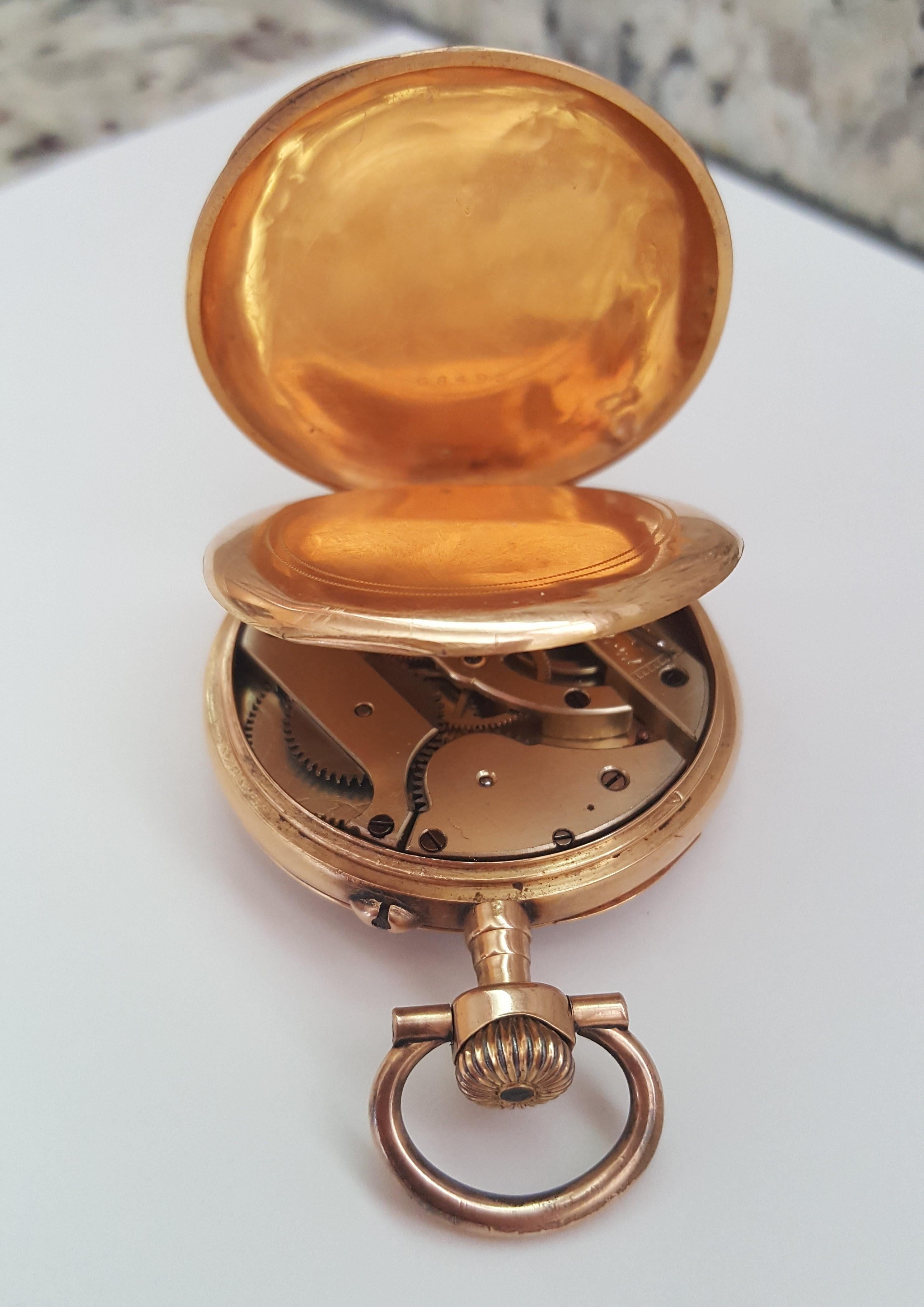 Women's or Men's 44mm 18kt Gold Yellow 19th Century Galonne Pocket Watch, Warranty, Serviced For Sale