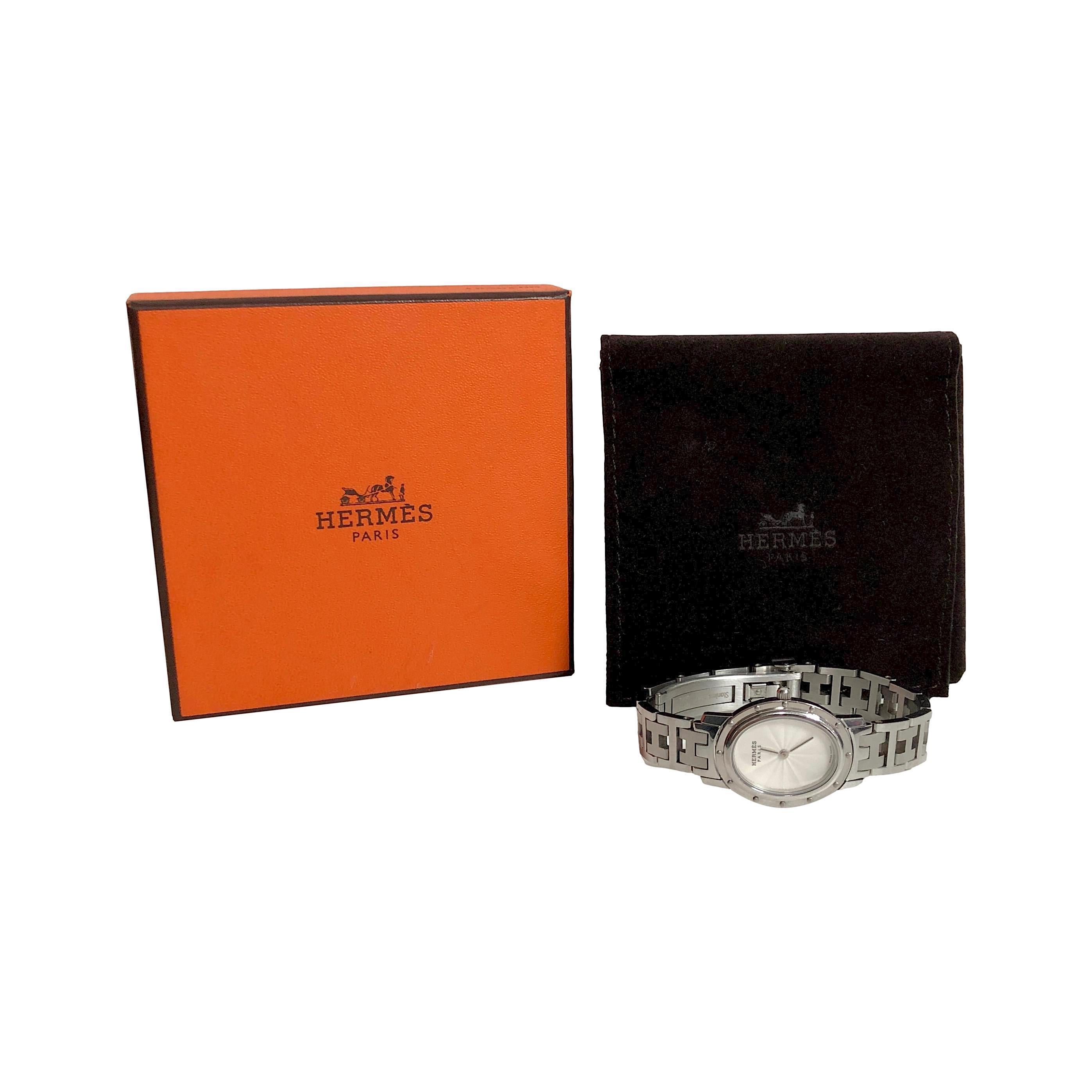 Pre-Owned HERMES Stainless Steel Clipper Oval Ladies Watch CO1.210 5