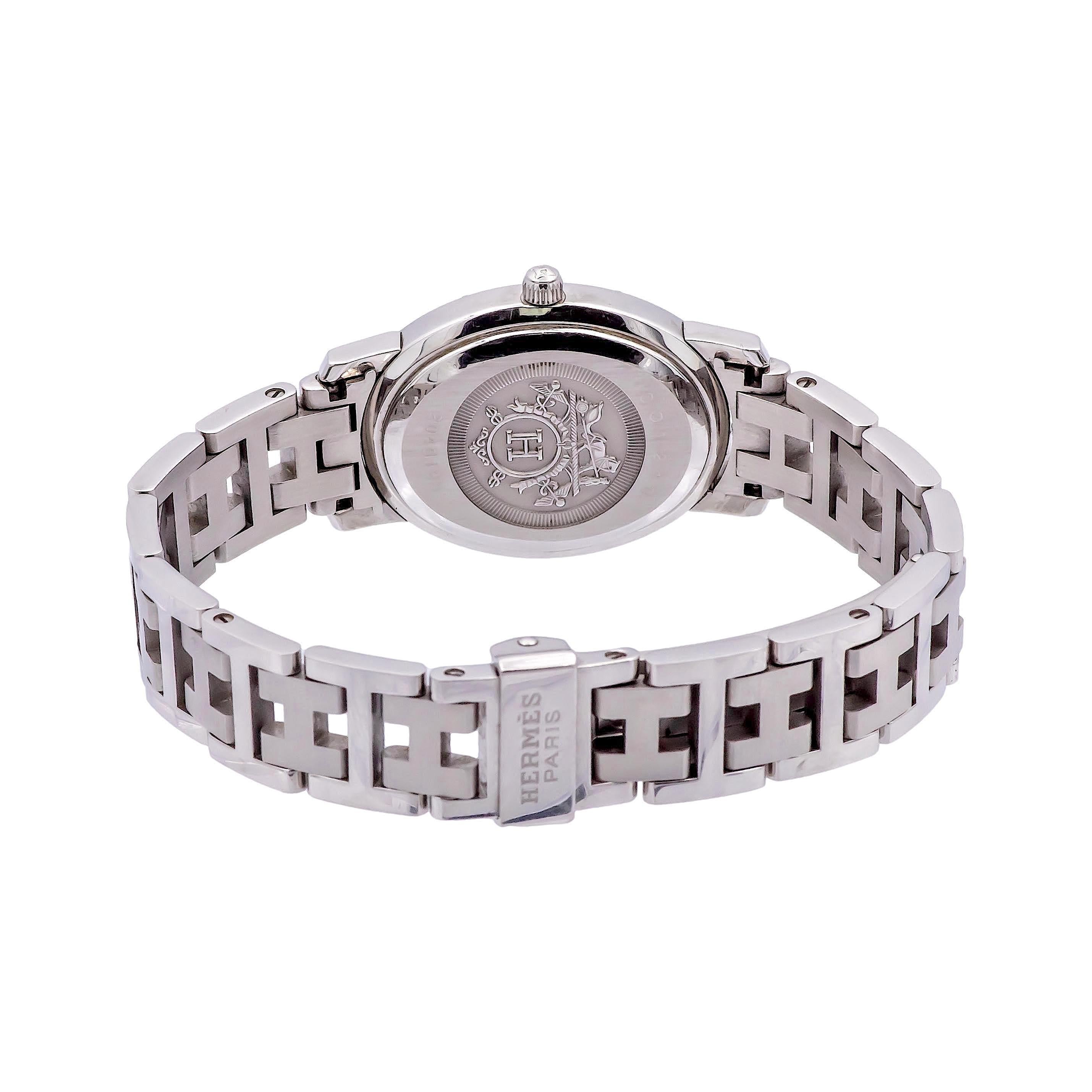 Pre-Owned HERMES Stainless Steel Clipper Oval Ladies Watch CO1.210 In Good Condition For Sale In New York, NY