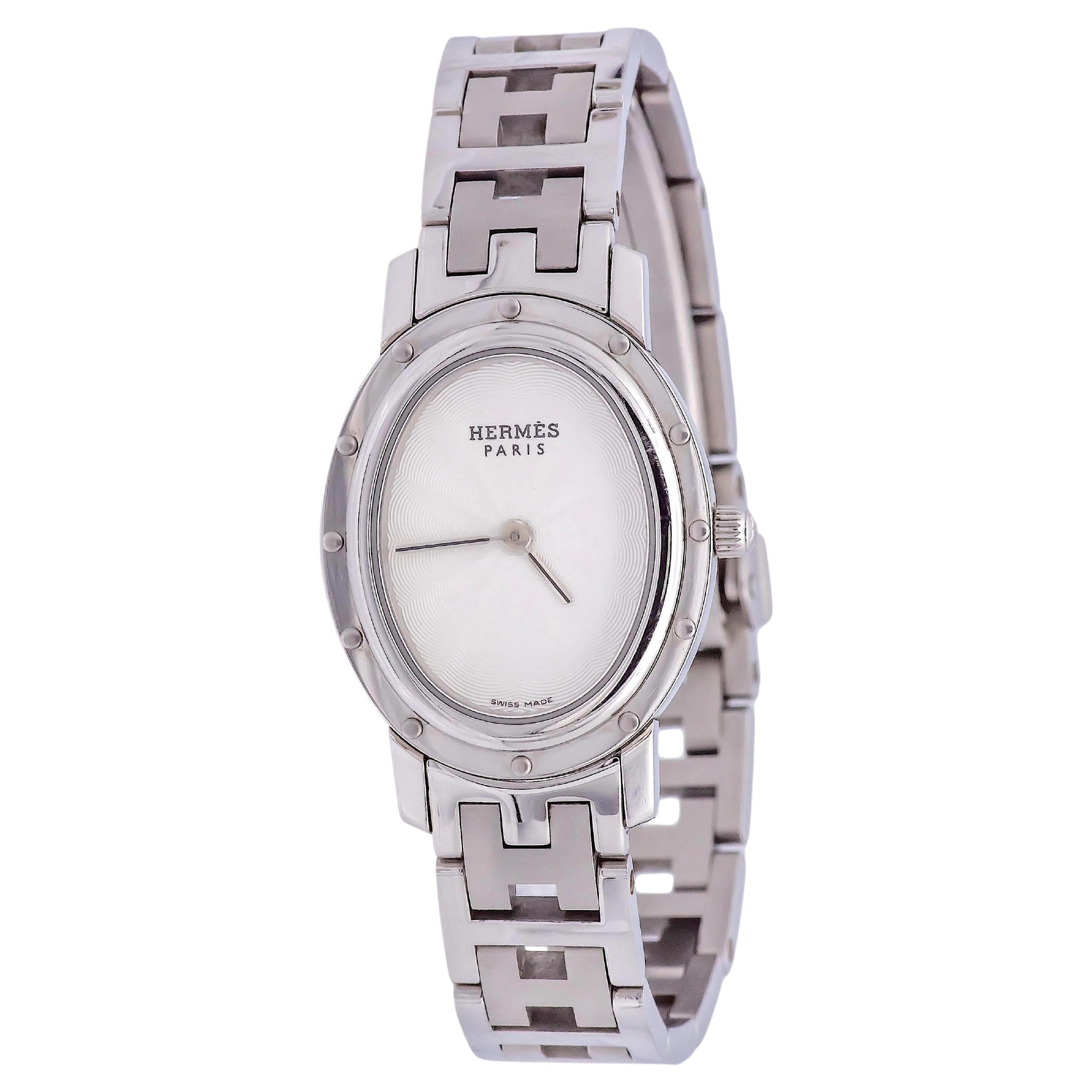 Pre-Owned HERMES Stainless Steel Clipper Oval Ladies Watch CO1.210 For Sale