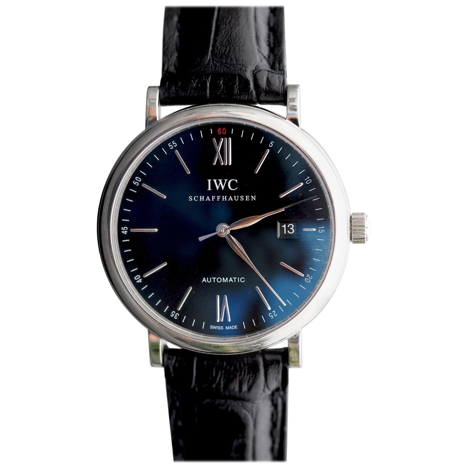 Pre-Owned IWC Gents SS Portofino Automatic Wristwatch on Black Strap
