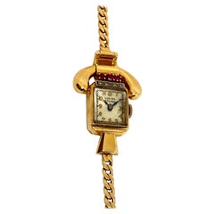 Lucien Picard, montre d'occasion vintage en or jaune 14 carats, rubis et diamants, années 1940