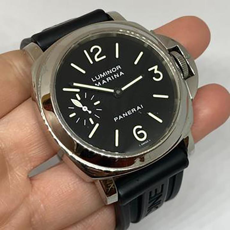 Pre-Owned Men's Panerai Luminor Marina Classic Black Rubber Watch Pam00001 4