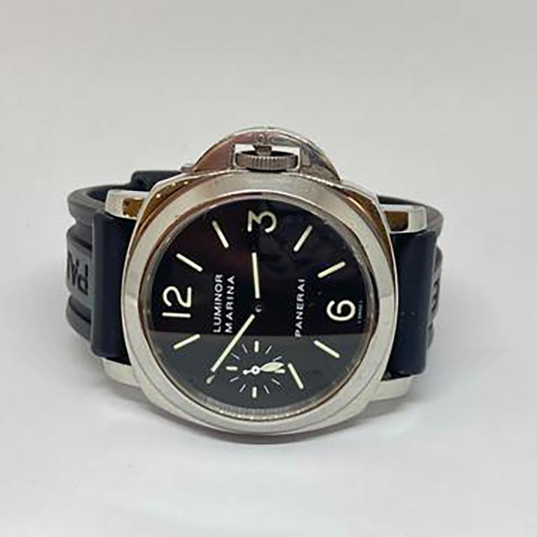 Pre-Owned Men's Panerai Luminor Marina Classic Black Rubber Watch Pam00001 In Good Condition In Carmel-by-the-Sea, CA