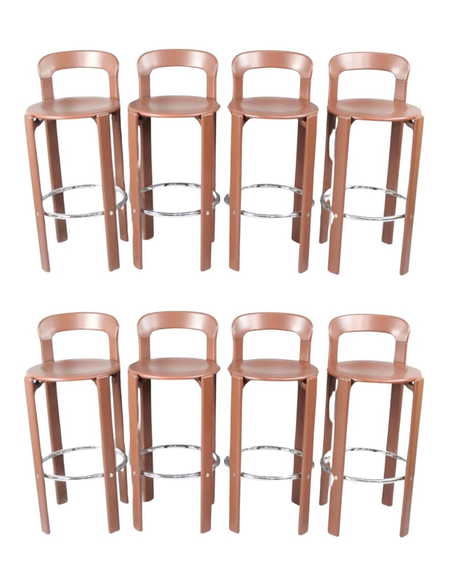Pre Owned Modern Bruno Rey Bar Stool with Back in Brown by Dietiker In Good Condition For Sale In BROOKLYN, NY