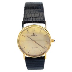 Reloj Omega DeVille de segunda mano, de oro amarillo de 14 quilates, con esfera redonda y correa de lagarto auténtico