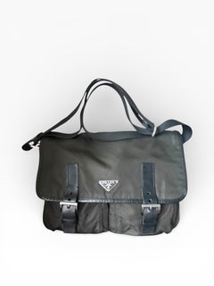 Pre-Owned Prada Tessuto Double Buckle Messenger Bag Green Nylon Crossbody Bag