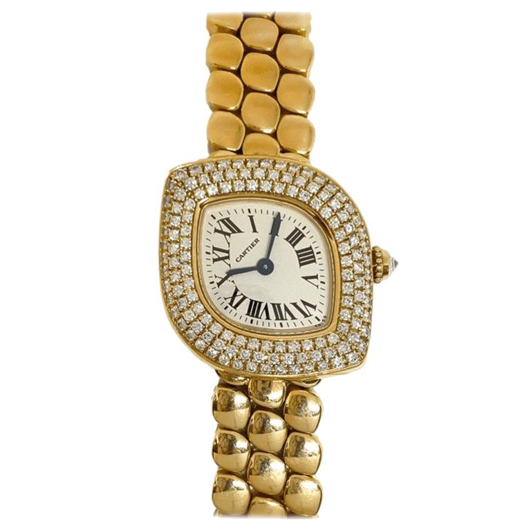 Pre-Owned Rare Cartier Lady's Navette Diamond Watch Bracelet 18Ky Gold Quartz