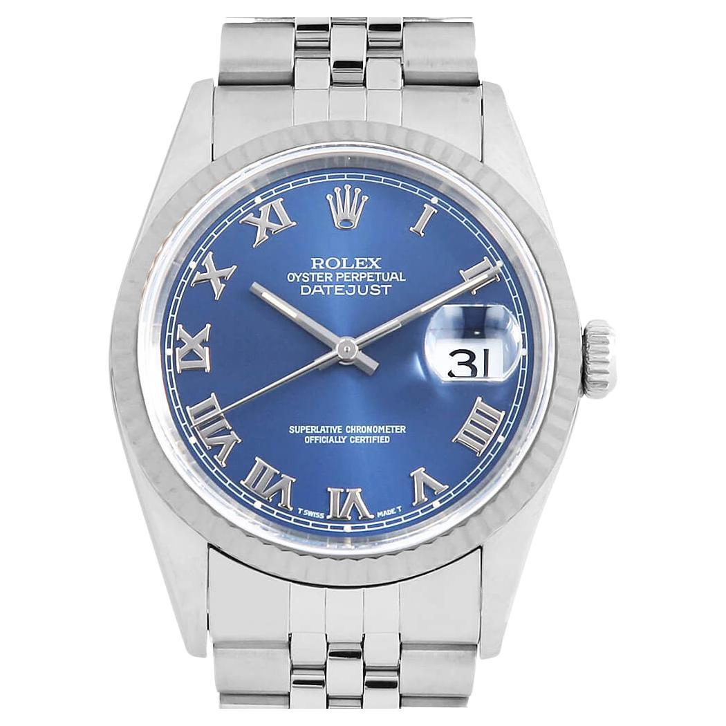 Pre-Owned Rolex Datejust 16234 Men's Watch: Blue Roman Dial, Jubilee Bracelet