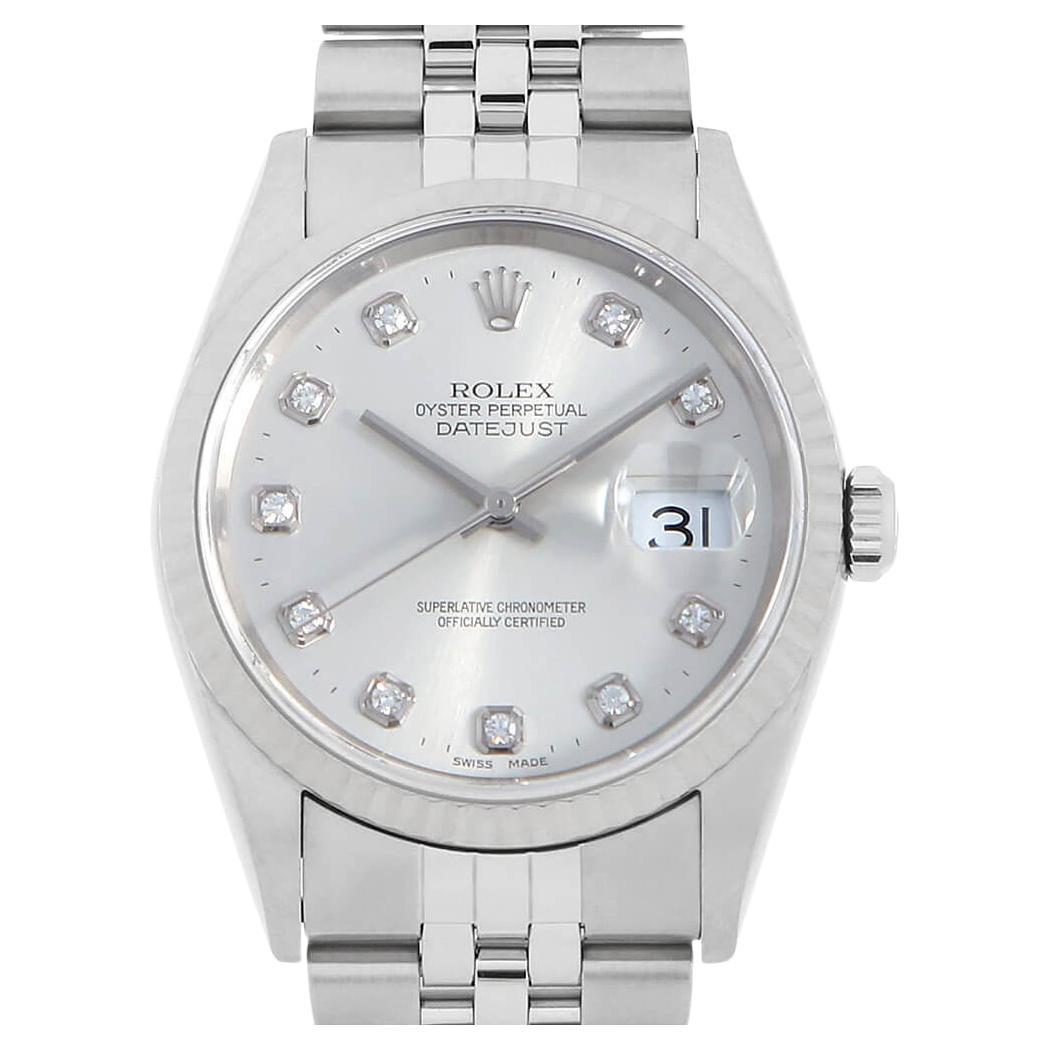 Pre-Owned Rolex Datejust 16234G Men's - A Serial, 10P Diamonds, Silver Dial