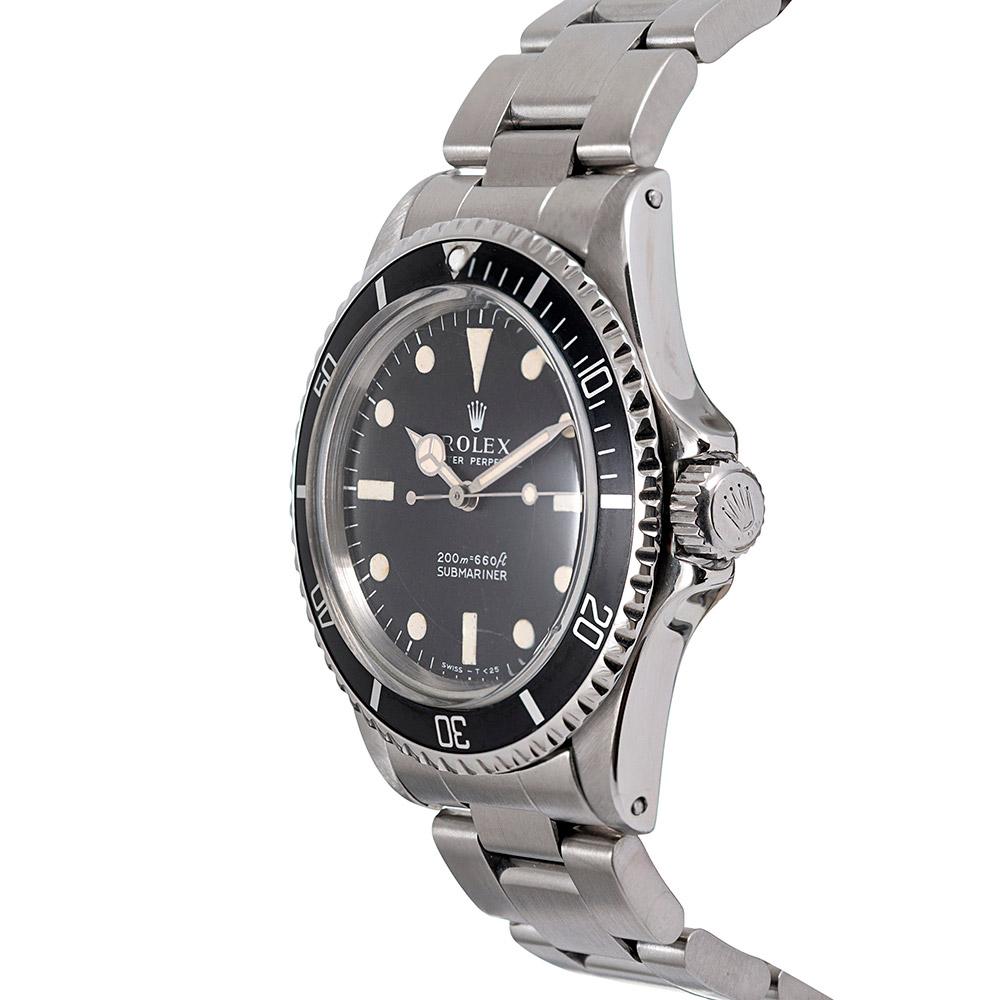This iconic Submariner is noted for its mint case condition and beautiful, even creamy patina. The “meters first” dial represents an early example of this classic model. The insert is old, likely installed in the 1970s, but not original to the