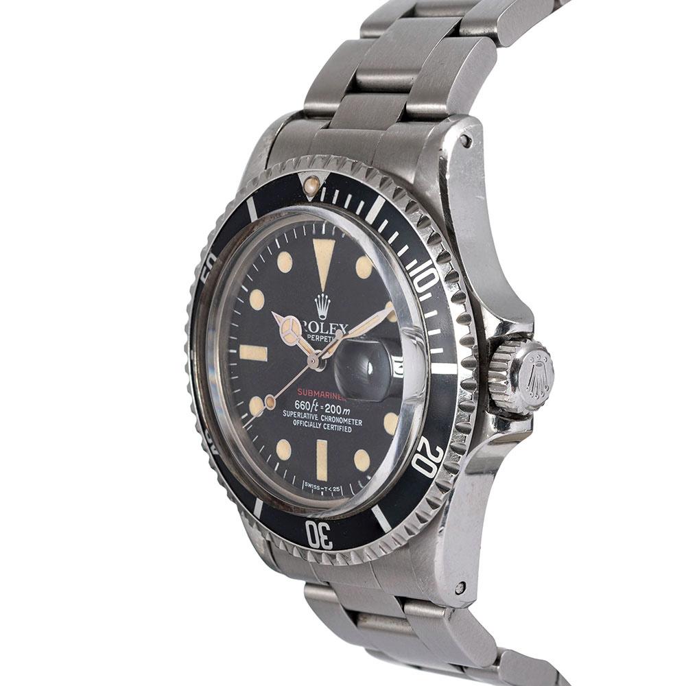 Noted for its beautiful “café au lait” patina and superior case condition with thick beveled edges, this Submariner is a handsome example of the fabled model. The dial, hands and bezel insert are original to the watch while the Oyster bracelet